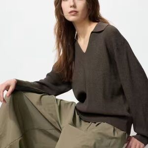 Uniqlo Washable Knit Ribbed Polo Sweater
